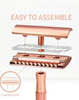 bambaw Rose gold safety razor with components on a white background