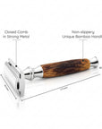 Bamboo safety razor with a strong metal head and closed comb, 115 mm long.