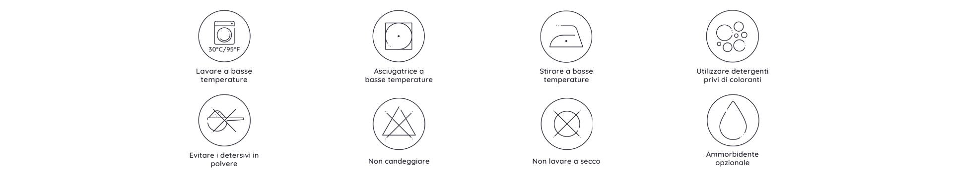 Set of bamboo bedding laundry care symbols on a white background