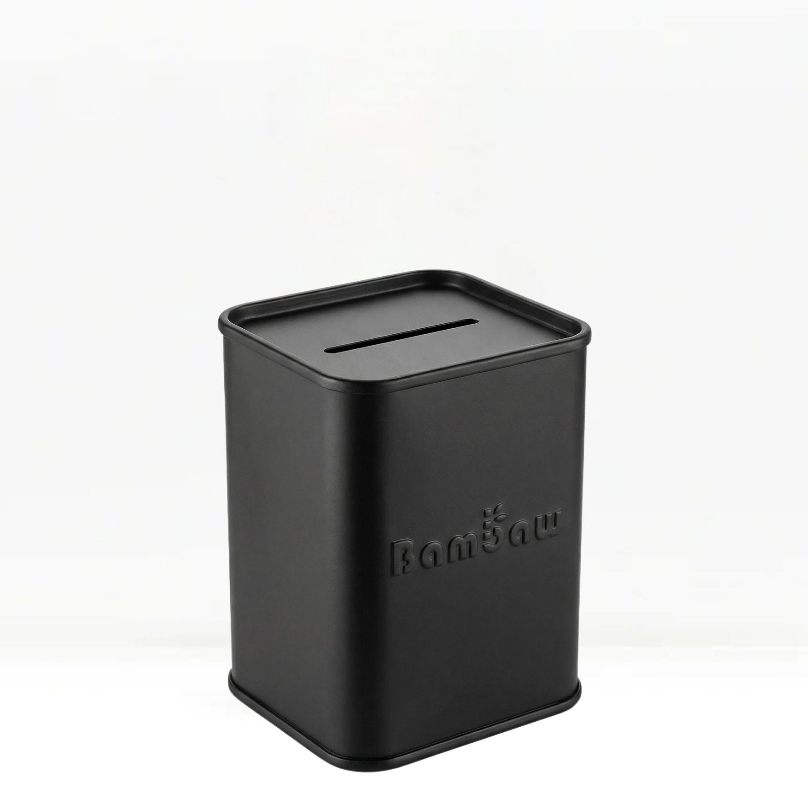 Black rectangular blade bank container on a white background