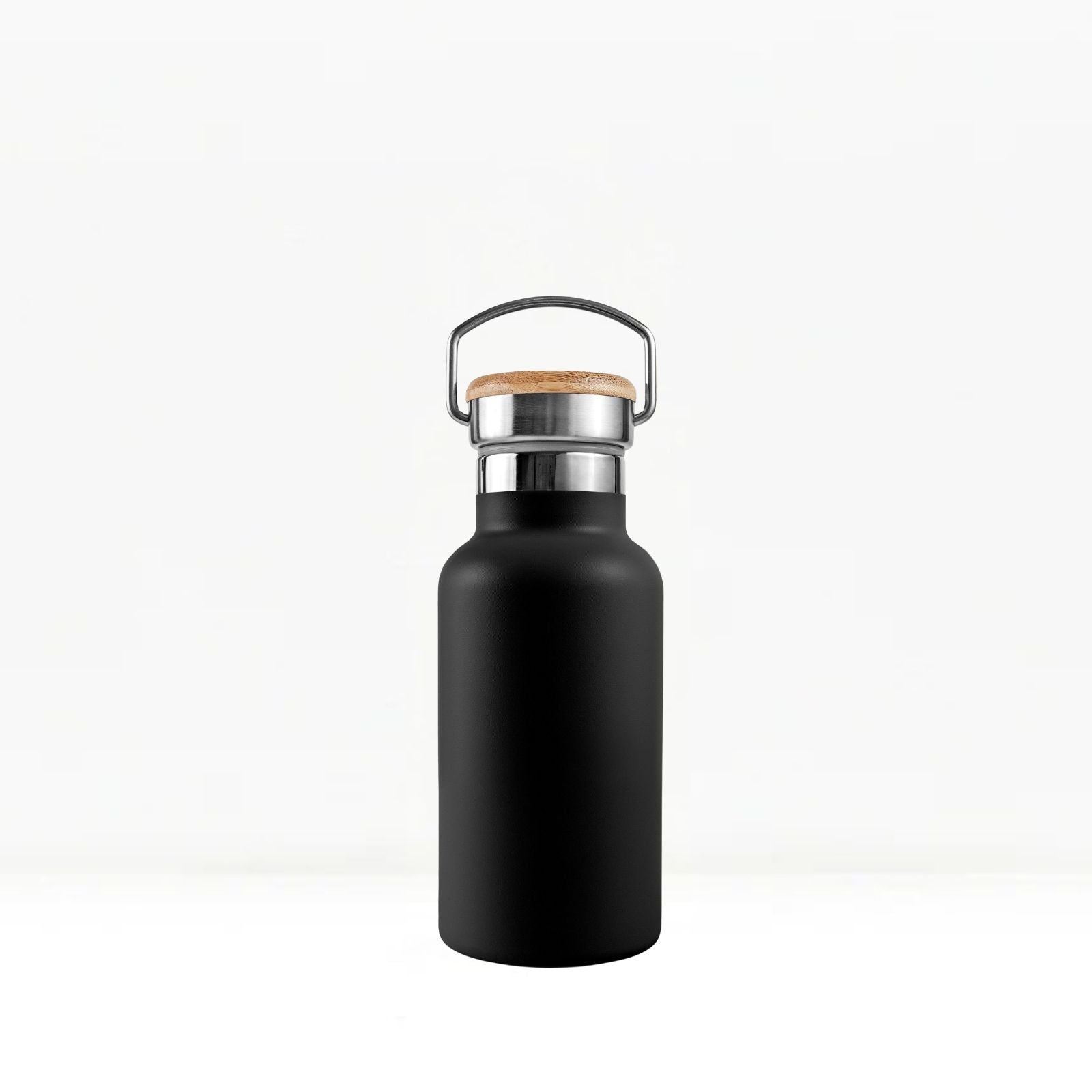 bambaw stainless steel water bottle insulated in black colour 350ml on white background