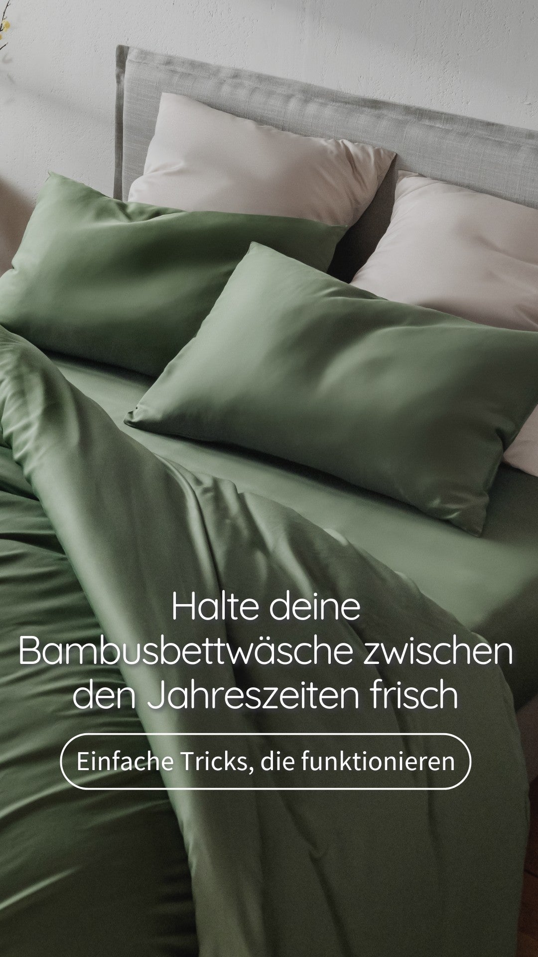 Bambaw Cozy Bambus-Bettwäsche-Set in Olive und Sandfarben mit Bettdeckenbezug, Spannbettlaken und 4 Kissenbezügen